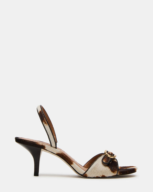 Steve Madden HENRIETTA Brown Cow Print Slingback Square-Toe Women's Heel