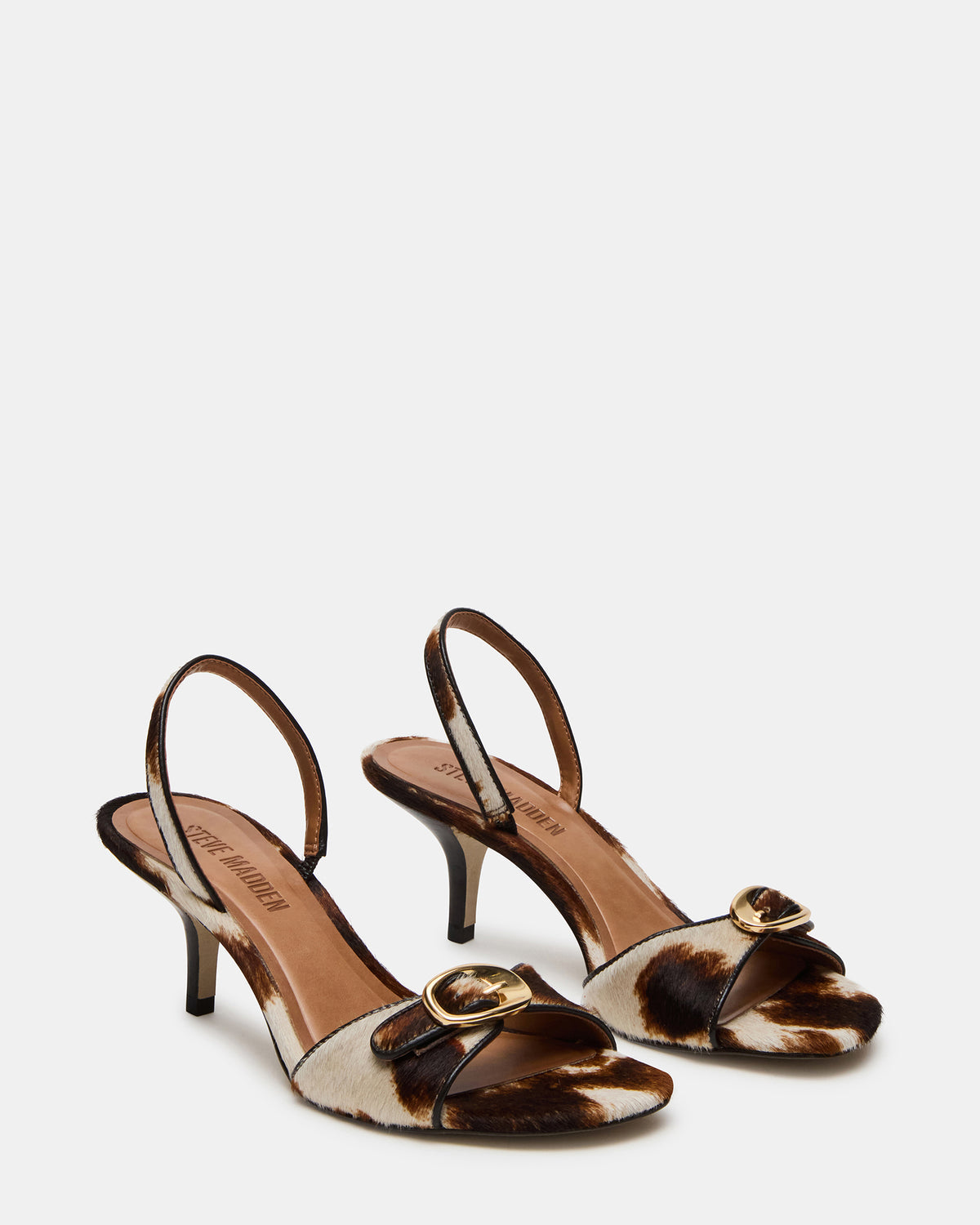 Steve Madden HENRIETTA Brown Cow Print Slingback Square-Toe Women's Heel