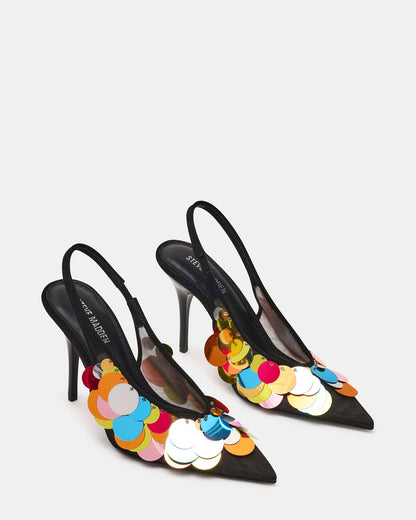 Steve Madden AVID Black Sequin Mesh Slingback Pointed Toe Pump Women's Heel
