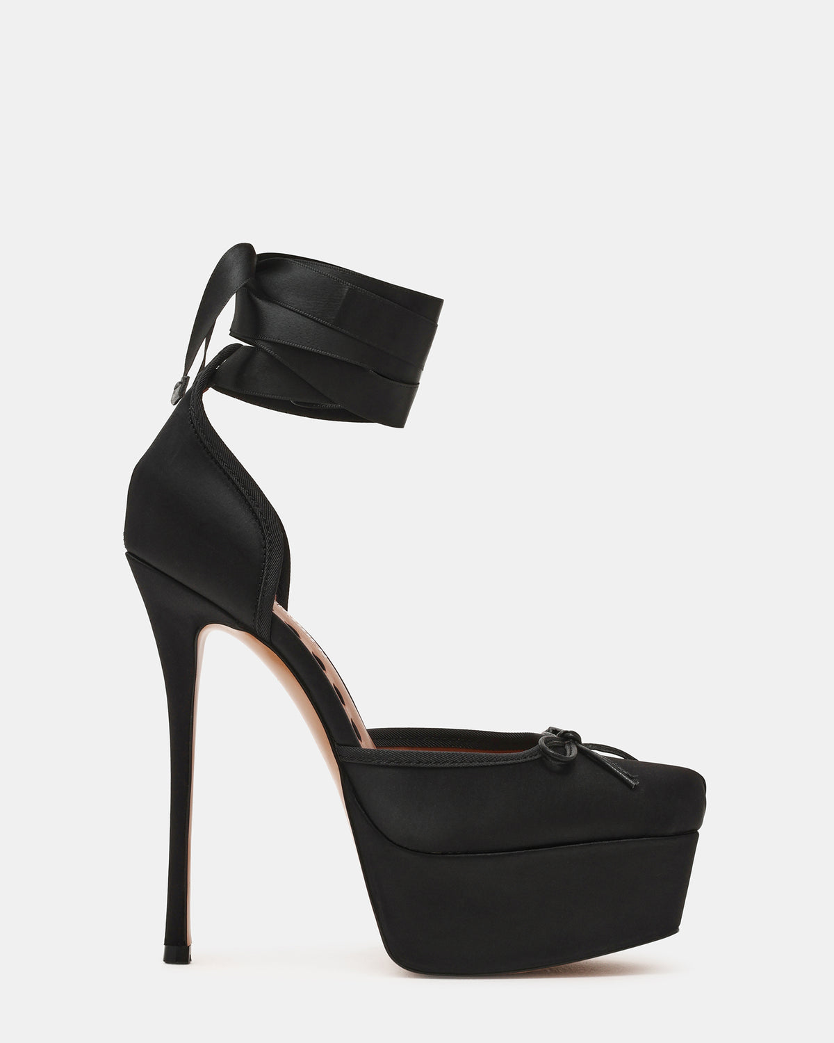 Steve Madden LISTEN Black Satin Stiletto Pump Lace-Up Women's Heel