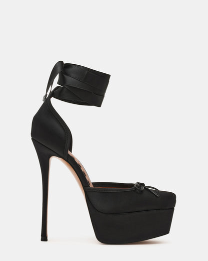 Steve Madden LISTEN Black Satin Stiletto Pump Lace-Up Women's Heel