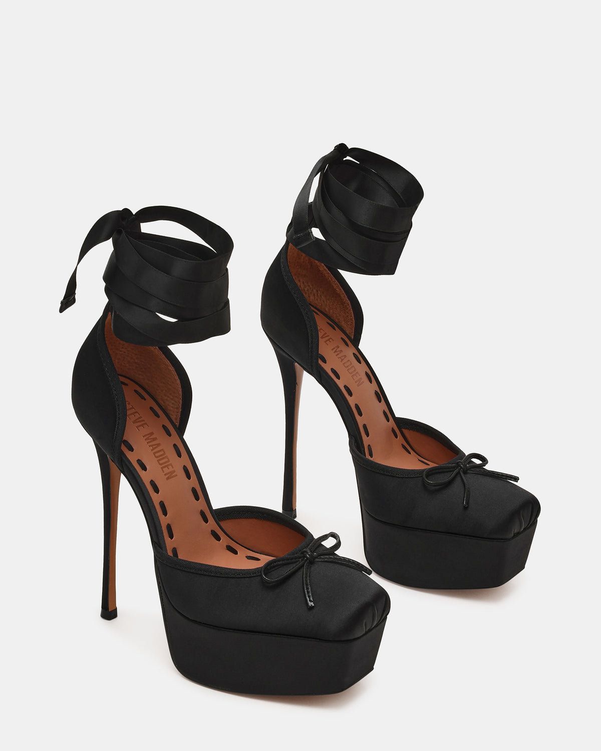 Steve Madden LISTEN Black Satin Stiletto Pump Lace-Up Women's Heel