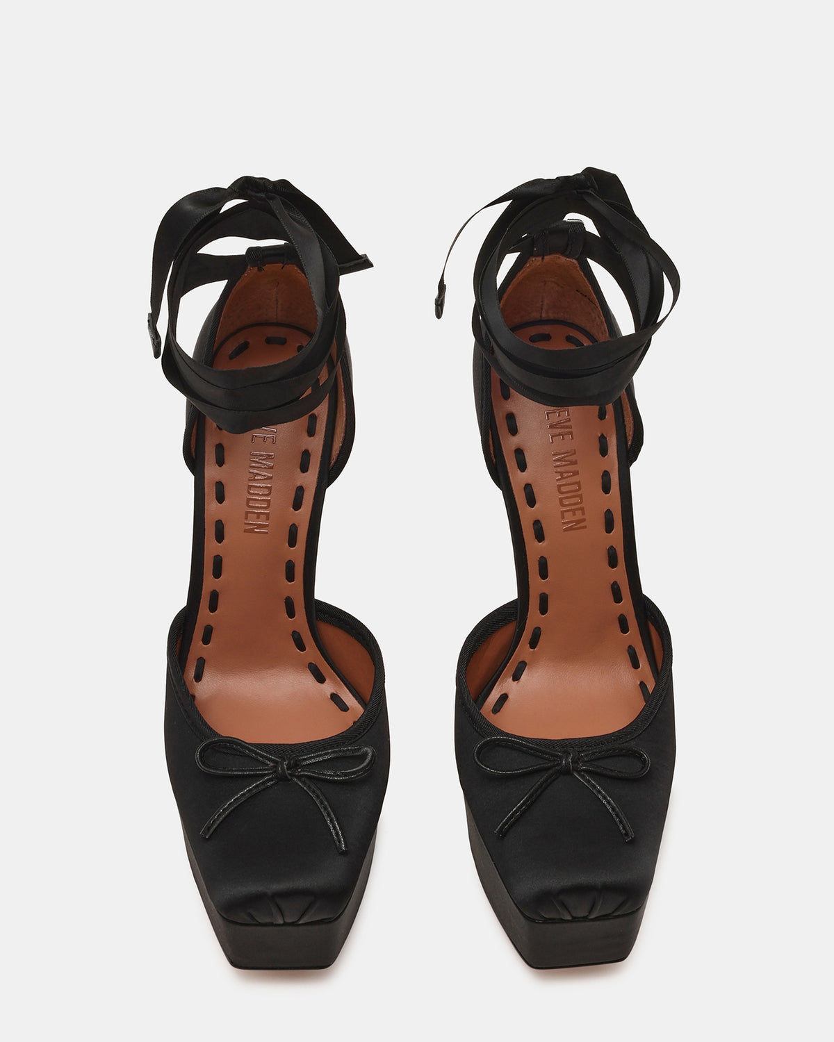 Steve Madden LISTEN Black Satin Stiletto Pump Lace-Up Women's Heel