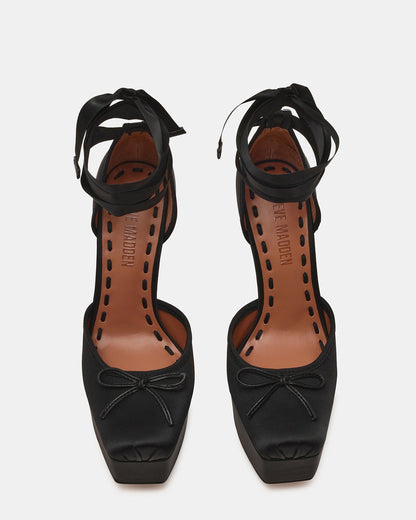 Steve Madden LISTEN Black Satin Stiletto Pump Lace-Up Women's Heel