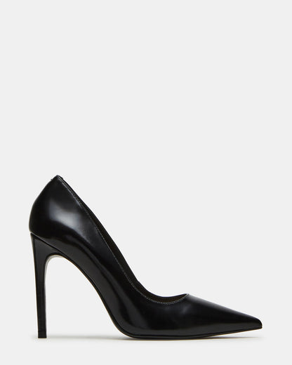 Steve Madden NOIR Black Leather Pointed-Toe Stiletto Pump Women's Heels