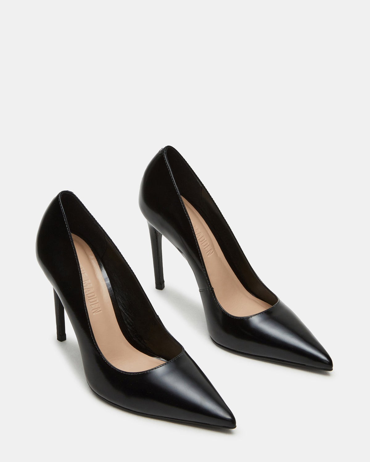 Steve Madden NOIR Black Leather Pointed-Toe Stiletto Pump Women's Heels