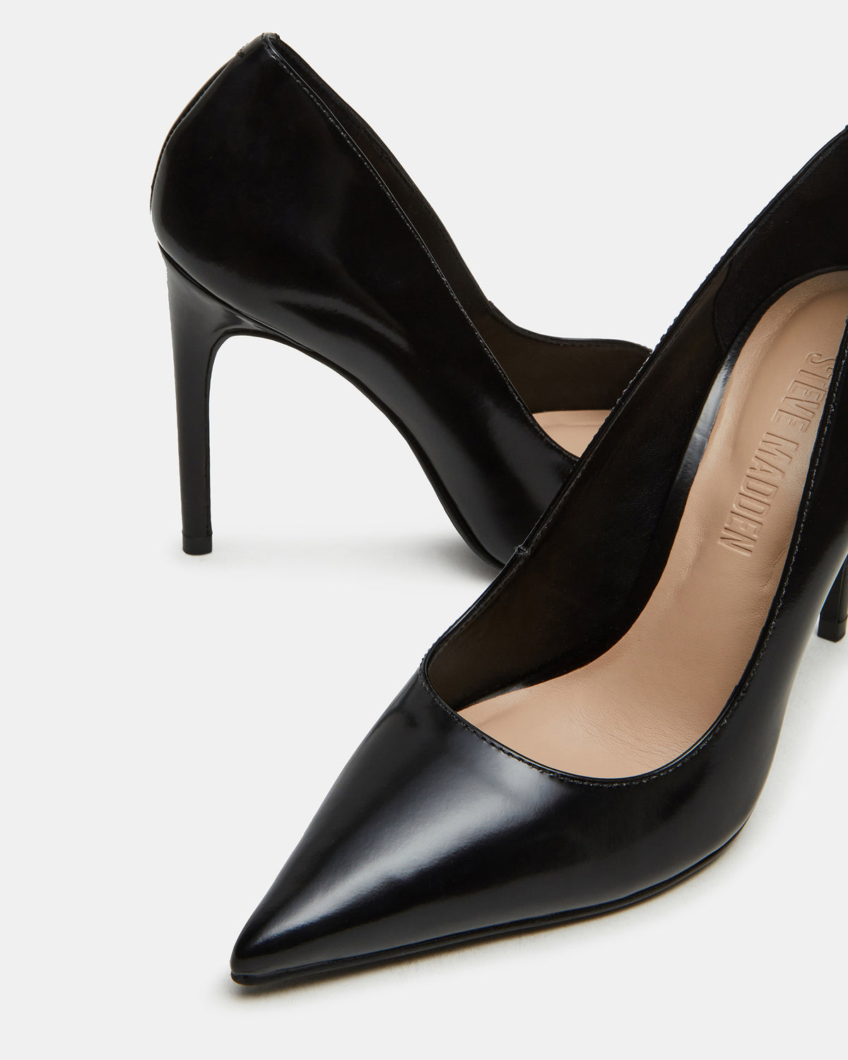 Steve Madden NOIR Black Leather Pointed-Toe Stiletto Pump Women's Heels