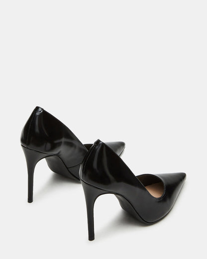 Steve Madden NOIR Black Leather Pointed-Toe Stiletto Pump Women's Heels