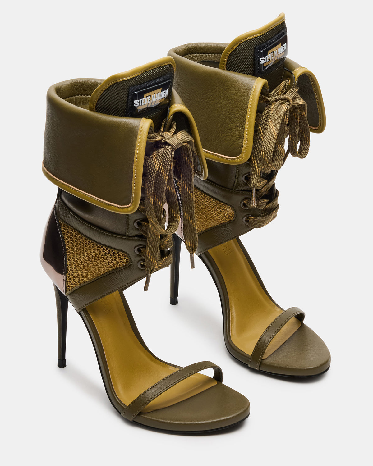 Steve Madden CASELLA Olive Open-Toe Stiletto Lace-Up Women's Heel