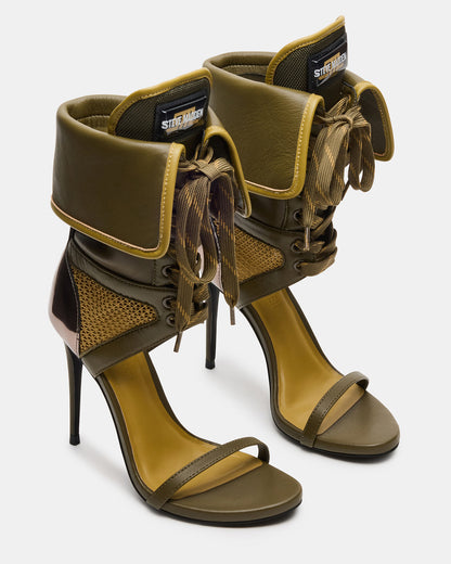 Steve Madden CASELLA Olive Open-Toe Stiletto Lace-Up Women's Heel