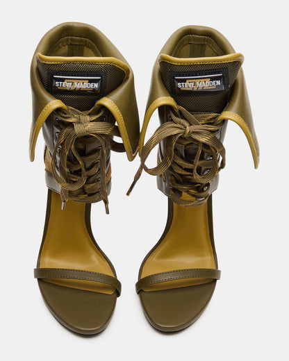 Steve Madden CASELLA Olive Open-Toe Stiletto Lace-Up Women's Heel