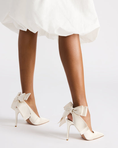 Steve Madden TEACUP Ivory Satin Women's Pointed-Toe Slingback Heel