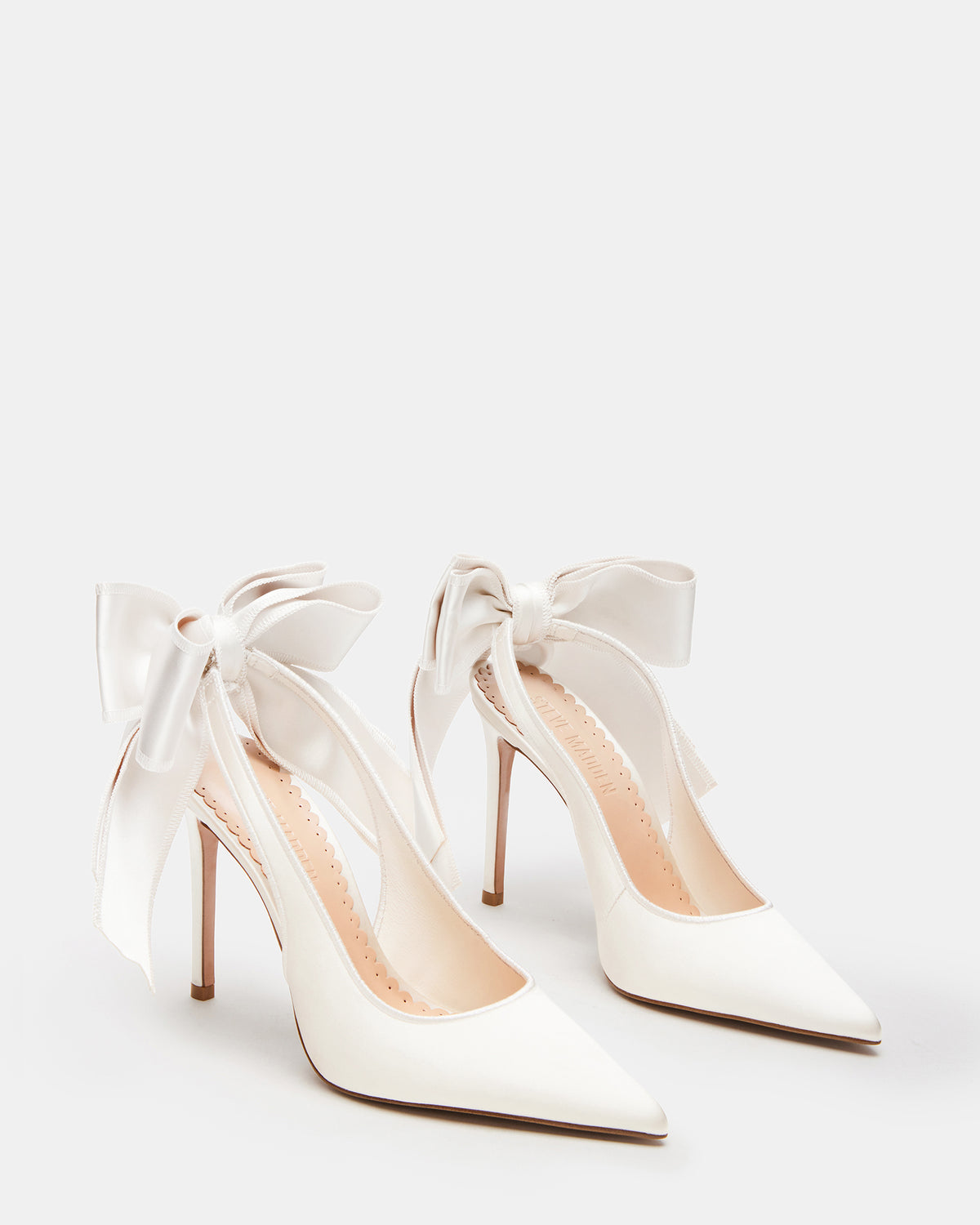 Steve Madden TEACUP Ivory Satin Women's Pointed-Toe Slingback Heel