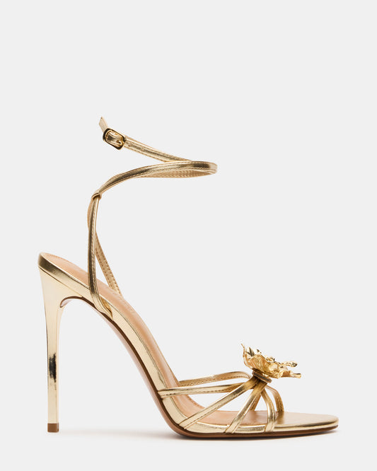 Steve Madden SWIRL Gold Strappy Stiletto Flower Women's Heel