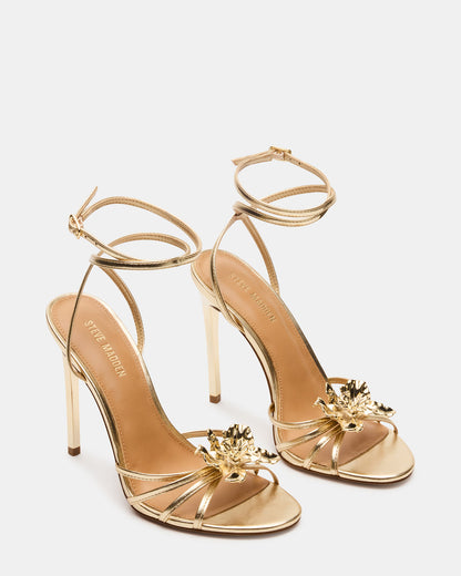 Steve Madden SWIRL Gold Strappy Stiletto Flower Women's Heel