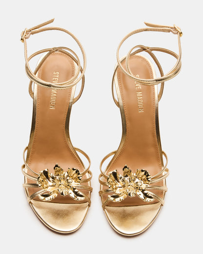 Steve Madden SWIRL Gold Strappy Stiletto Flower Women's Heel