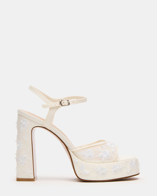 Steve Madden LIANDRA Embellished White Mesh Platform Square-Toe Strappy Women's Heel