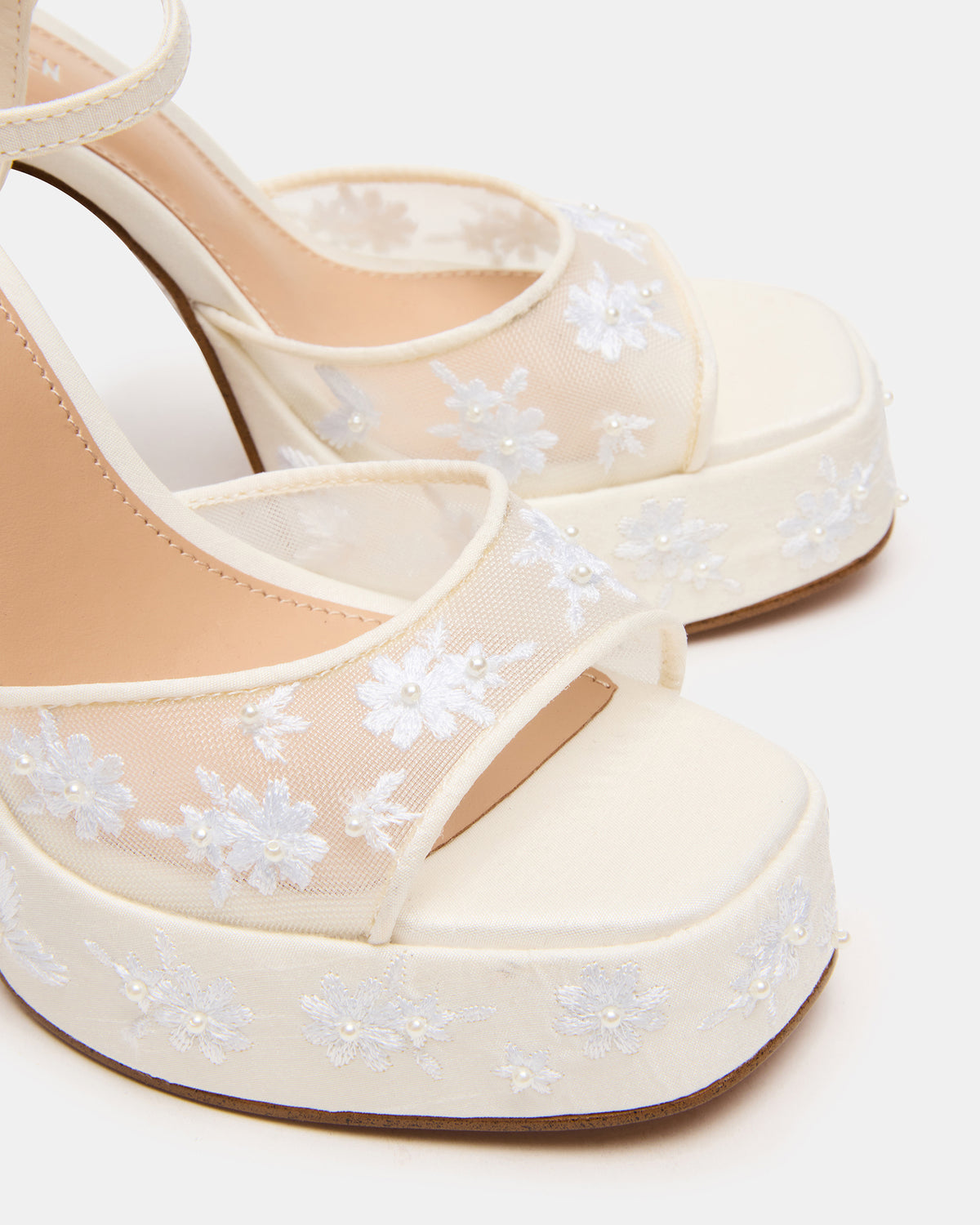 Steve Madden LIANDRA Embellished White Mesh Platform Square-Toe Strappy Women's Heel