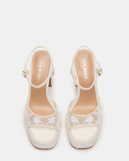 Steve Madden LIANDRA Embellished White Mesh Platform Square-Toe Strappy Women's Heel