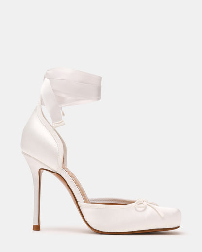 Steve Madden LARINA Ivory Satin Square-Toe Stiletto Pump Lace-Up Women's Heel