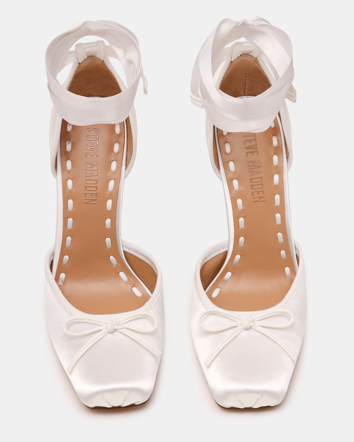 Steve Madden LARINA Ivory Satin Square-Toe Stiletto Pump Lace-Up Women's Heel