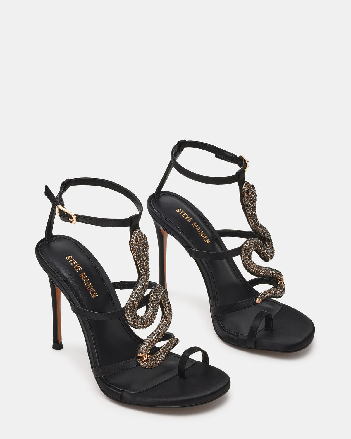 Steve Madden PYTHON Black Rhinestone Snake Stiletto Strappy Women's Heel