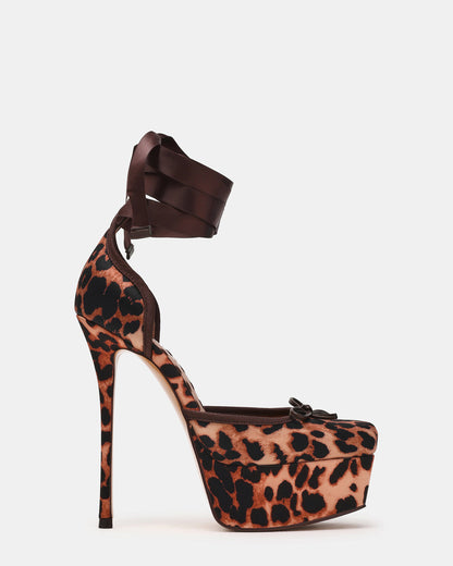 Steve Madden LISTEN Leopard Satin Stiletto Pump Lace-Up Women's Heel