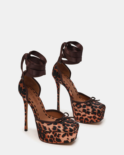 Steve Madden LISTEN Leopard Satin Stiletto Pump Lace-Up Women's Heel