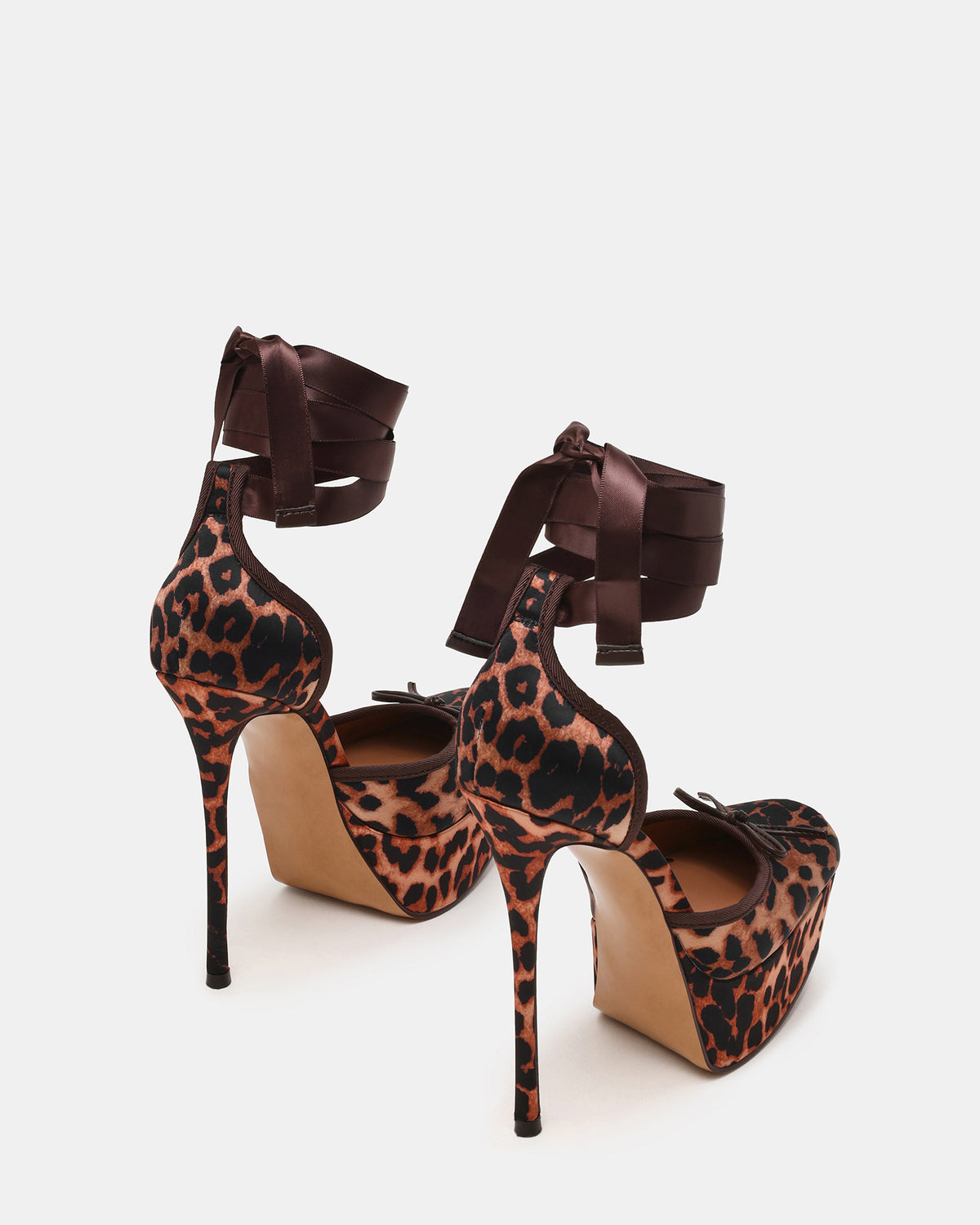 Steve Madden LISTEN Leopard Satin Stiletto Pump Lace-Up Women's Heel