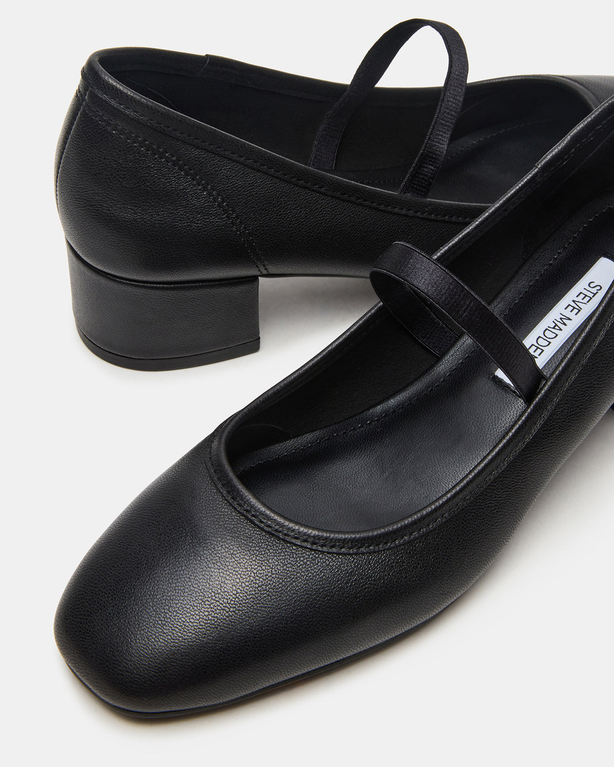Steve Madden MURAL Black Leather Mary Jane Block Heel Square-Toe Women's Heel