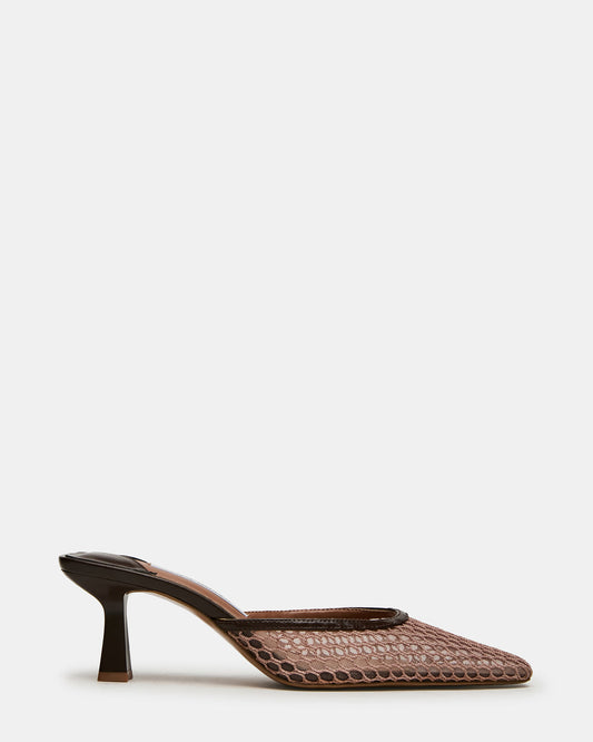 Steve Madden ALYSE Mocha Mesh Square-Toe Mule Women's Kitten Heel
