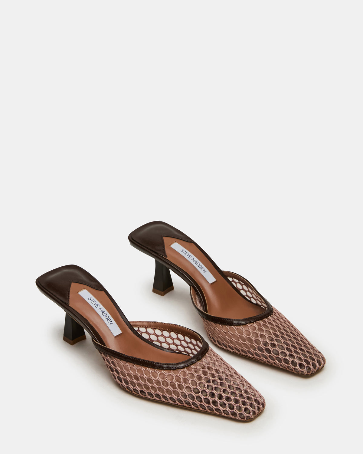 Steve Madden ALYSE Mocha Mesh Square-Toe Mule Women's Kitten Heel