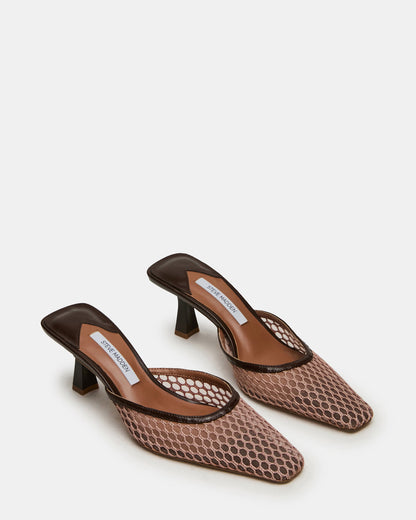 Steve Madden ALYSE Mocha Mesh Square-Toe Mule Women's Kitten Heel