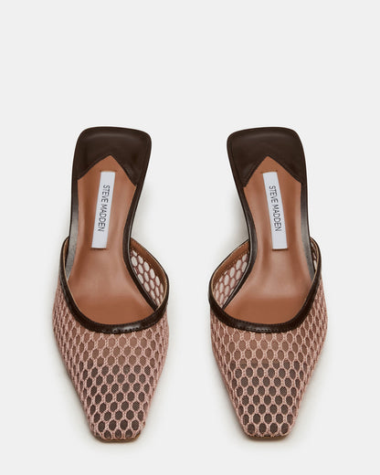 Steve Madden ALYSE Mocha Mesh Square-Toe Mule Women's Kitten Heel