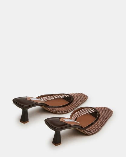 Steve Madden ALYSE Mocha Mesh Square-Toe Mule Women's Kitten Heel