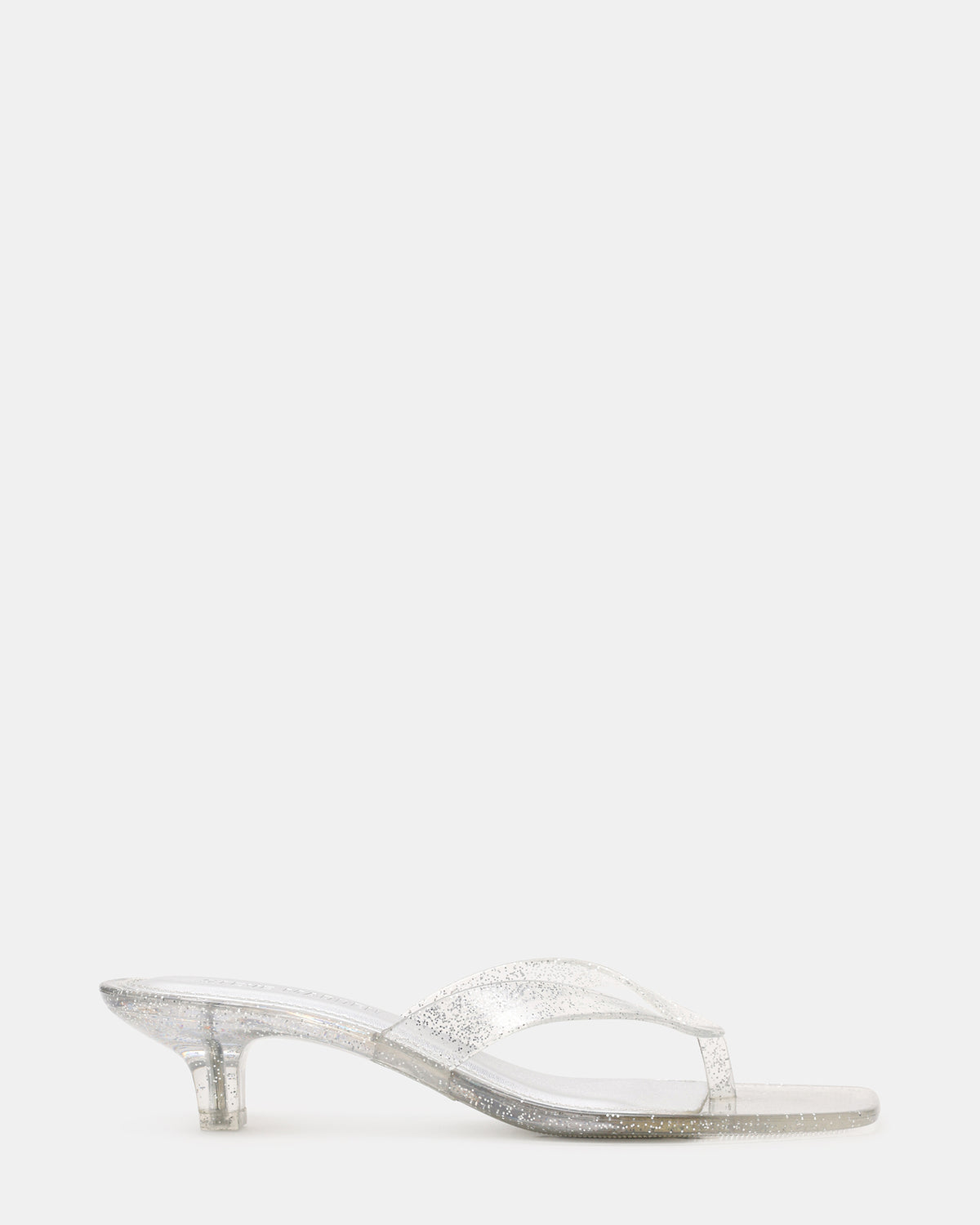 Steve Madden TRACIE Jelly Silver Glitter Thong Strap Women's Kitten Heel