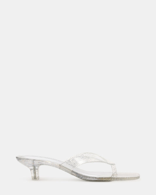 Steve Madden TRACIE Jelly Silver Glitter Thong Strap Women's Kitten Heel