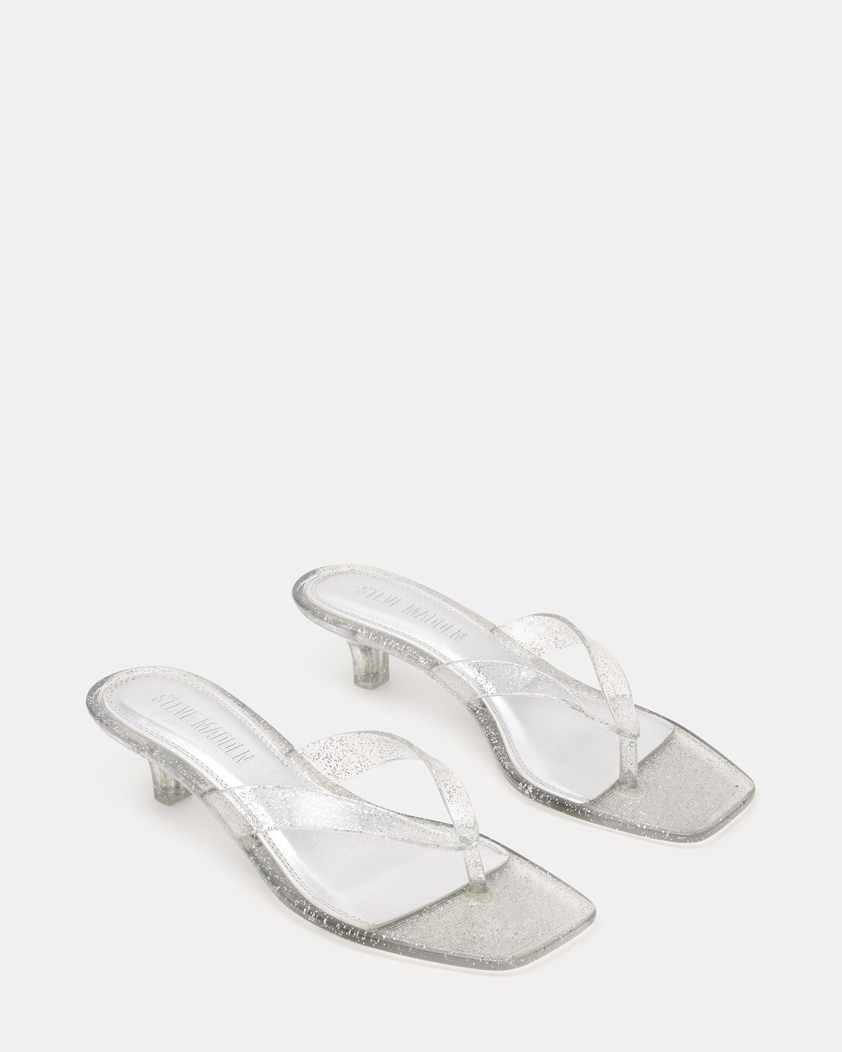 Steve Madden TRACIE Jelly Silver Glitter Thong Strap Women's Kitten Heel