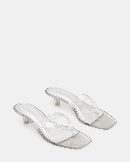 Steve Madden TRACIE Jelly Silver Glitter Thong Strap Women's Kitten Heel