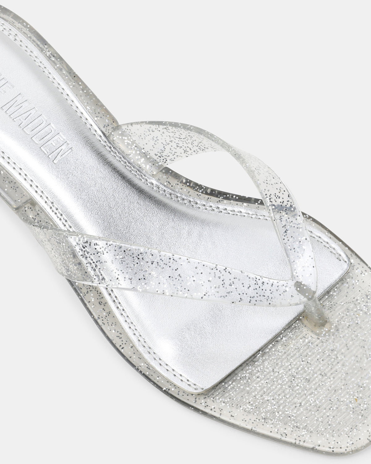Steve Madden TRACIE Jelly Silver Glitter Thong Strap Women's Kitten Heel