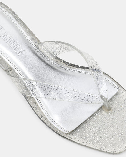 Steve Madden TRACIE Jelly Silver Glitter Thong Strap Women's Kitten Heel