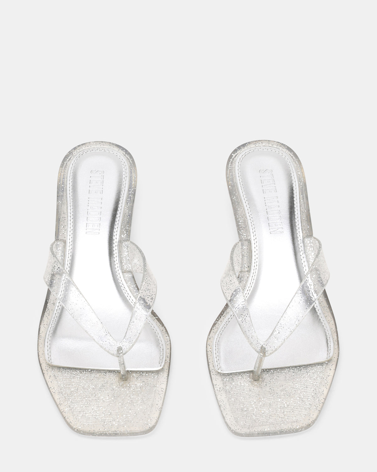 Steve Madden TRACIE Jelly Silver Glitter Thong Strap Women's Kitten Heel