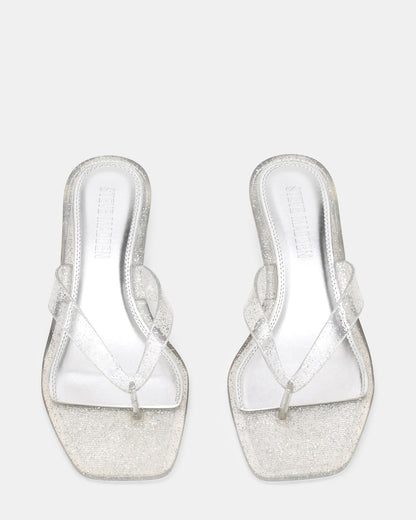 Steve Madden TRACIE Jelly Silver Glitter Thong Strap Women's Kitten Heel