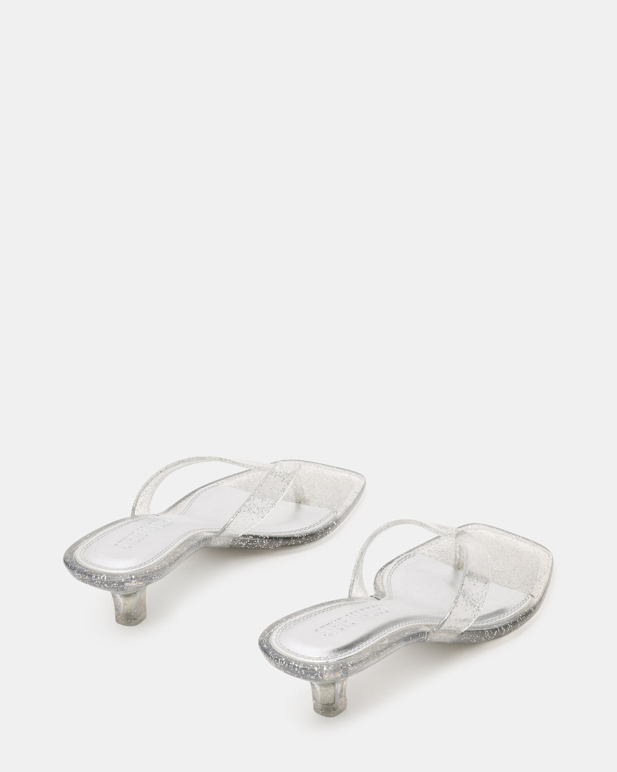 Steve Madden TRACIE Jelly Silver Glitter Thong Strap Women's Kitten Heel
