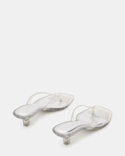 Steve Madden TRACIE Jelly Silver Glitter Thong Strap Women's Kitten Heel