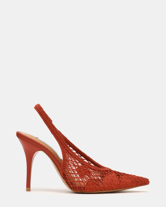 Steve Madden ANDROMEDA Crochet Terracotta Slingback Pointed-Toe Stiletto Pump Women's Heel