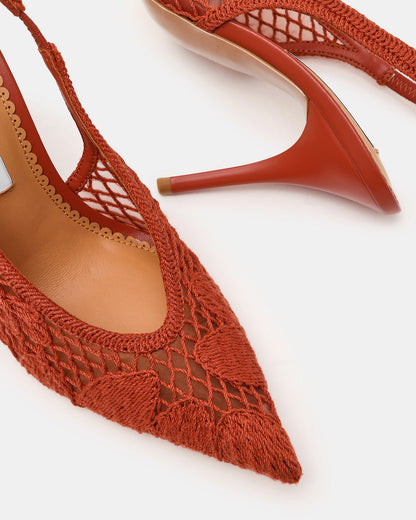 Steve Madden ANDROMEDA Crochet Terracotta Slingback Pointed-Toe Stiletto Pump Women's Heel