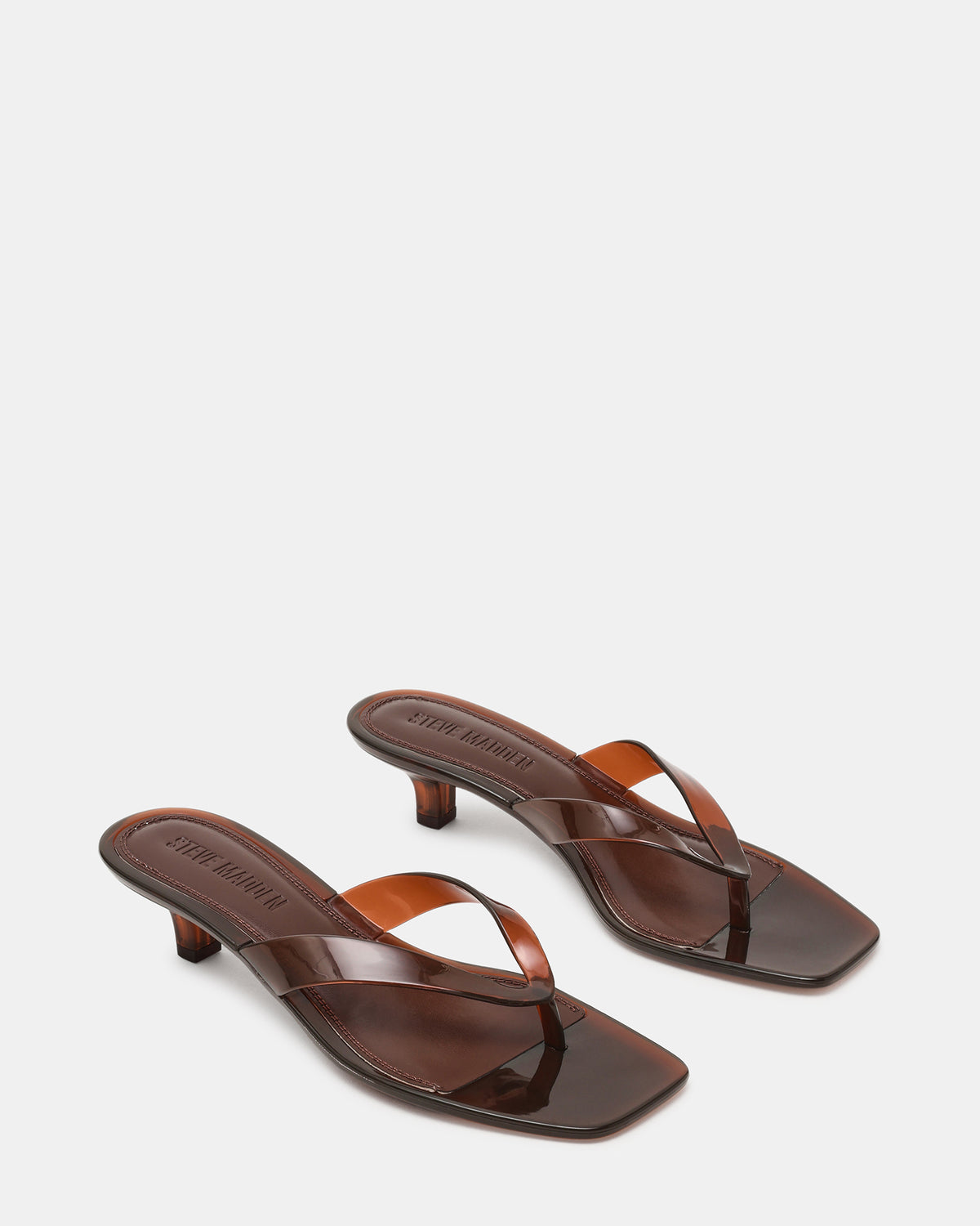 Steve Madden TRACIE Jelly Dark Brown Thong Strap Women's Kitten Heel