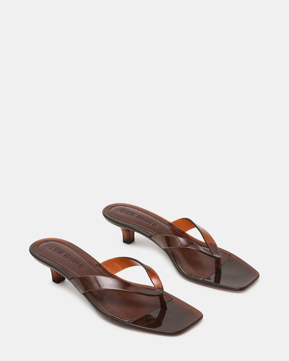 Steve Madden TRACIE Jelly Dark Brown Thong Strap Women's Kitten Heel