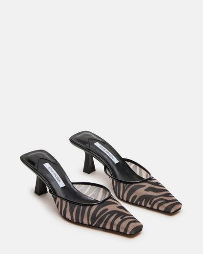Steve Madden ALYSE Zebra Mesh Square-Toe Mule Women's Kitten Heel